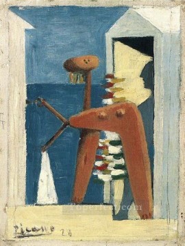 bath bather bathers baths Painting - Bather and cabin 1928 cubism Pablo Picasso